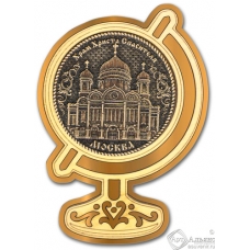 Магнит из бересты Москва-Храм Христа Спасителя глобус золото